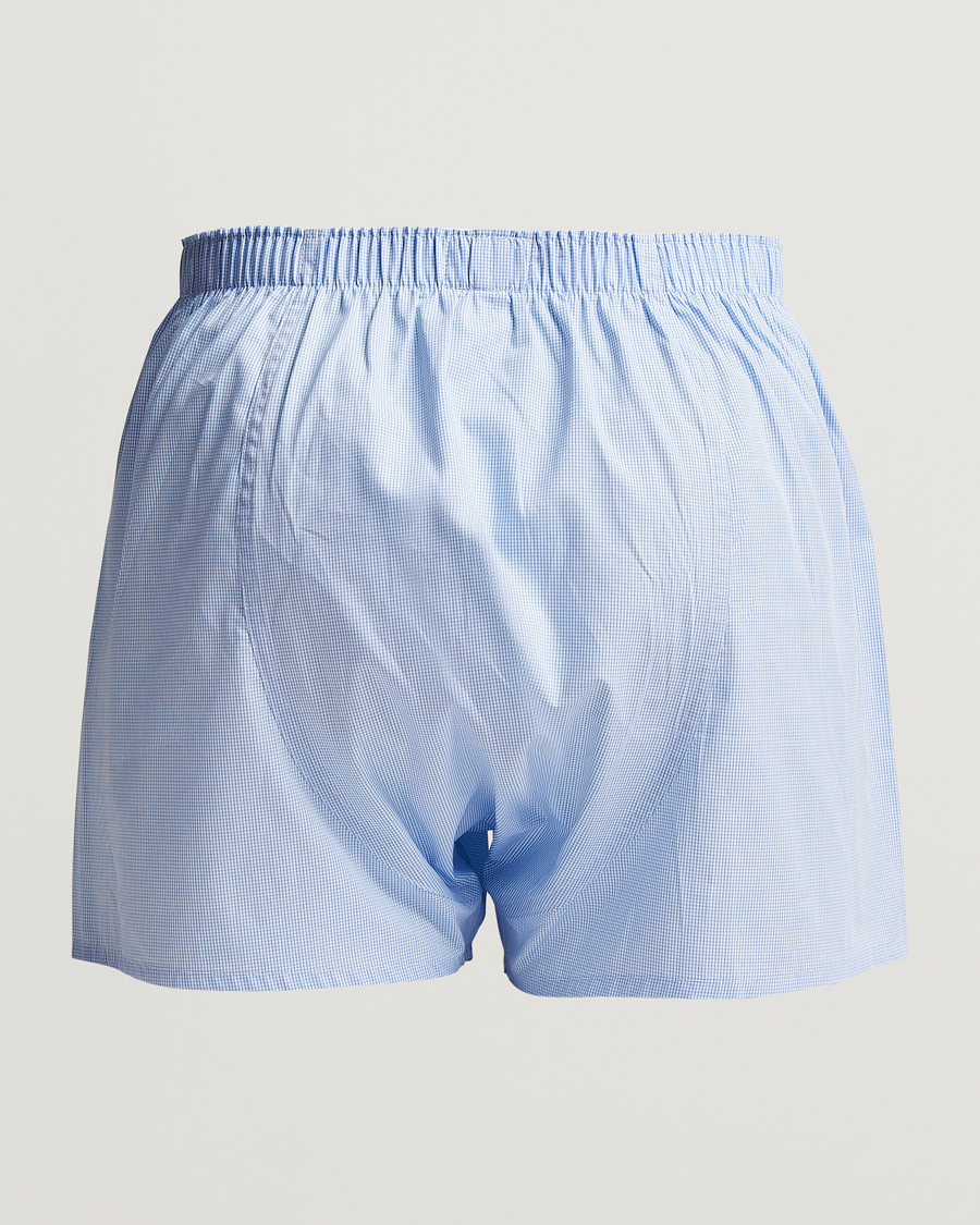 Sunspel Classic Woven Cotton Boxer Shorts Light Blue Gingham