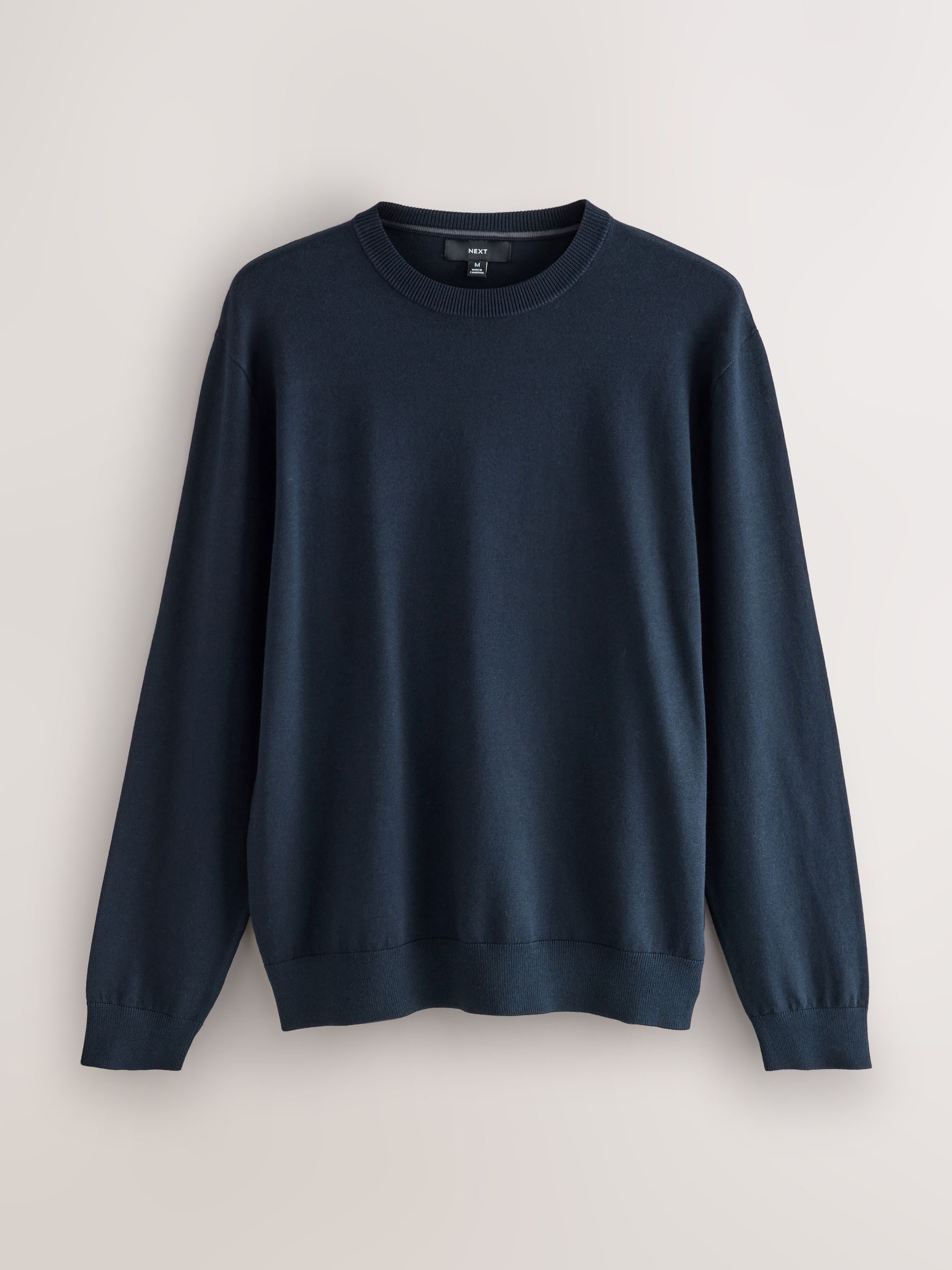 Donkerblauw - Effen - Regular Fit Cotton Rich Crew Neck Jumper