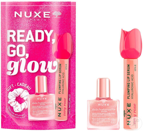 Nuxe Glow On The Go Pink Set Lippenserum + Huile Prodigieuse Or Florale 3 Produits