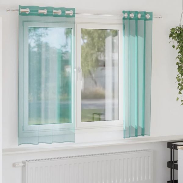 vidaXL Cortinas de Voile com Ilhós 2 Peças Turquesa - 2505496592