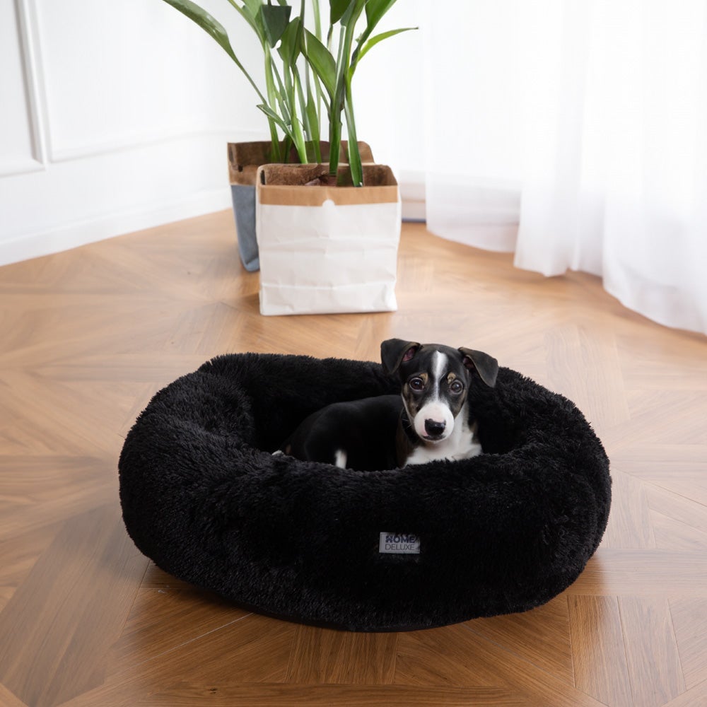 Home Deluxe - MUFFIN Huisdierbed - Afmetingen: 60 x 60 x 14 cm, Kleur: Zwart, incl. deken, katoenen vulling, wasbare hoes, antislip & waterdicht | Hondenbed, hondenkussen, kattenbed