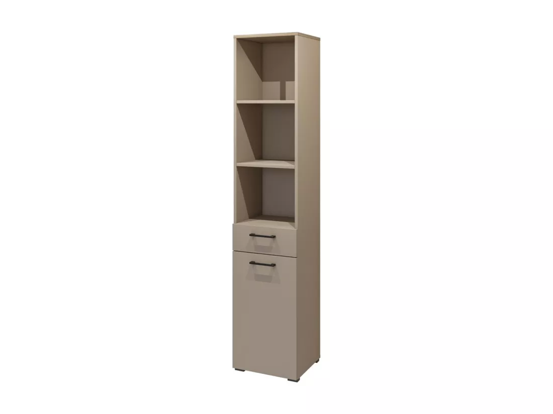 Ensemble de meuble de rangement pour machine à laver collection WASHING – Meuble bas et meuble haut – Taupe et chêne