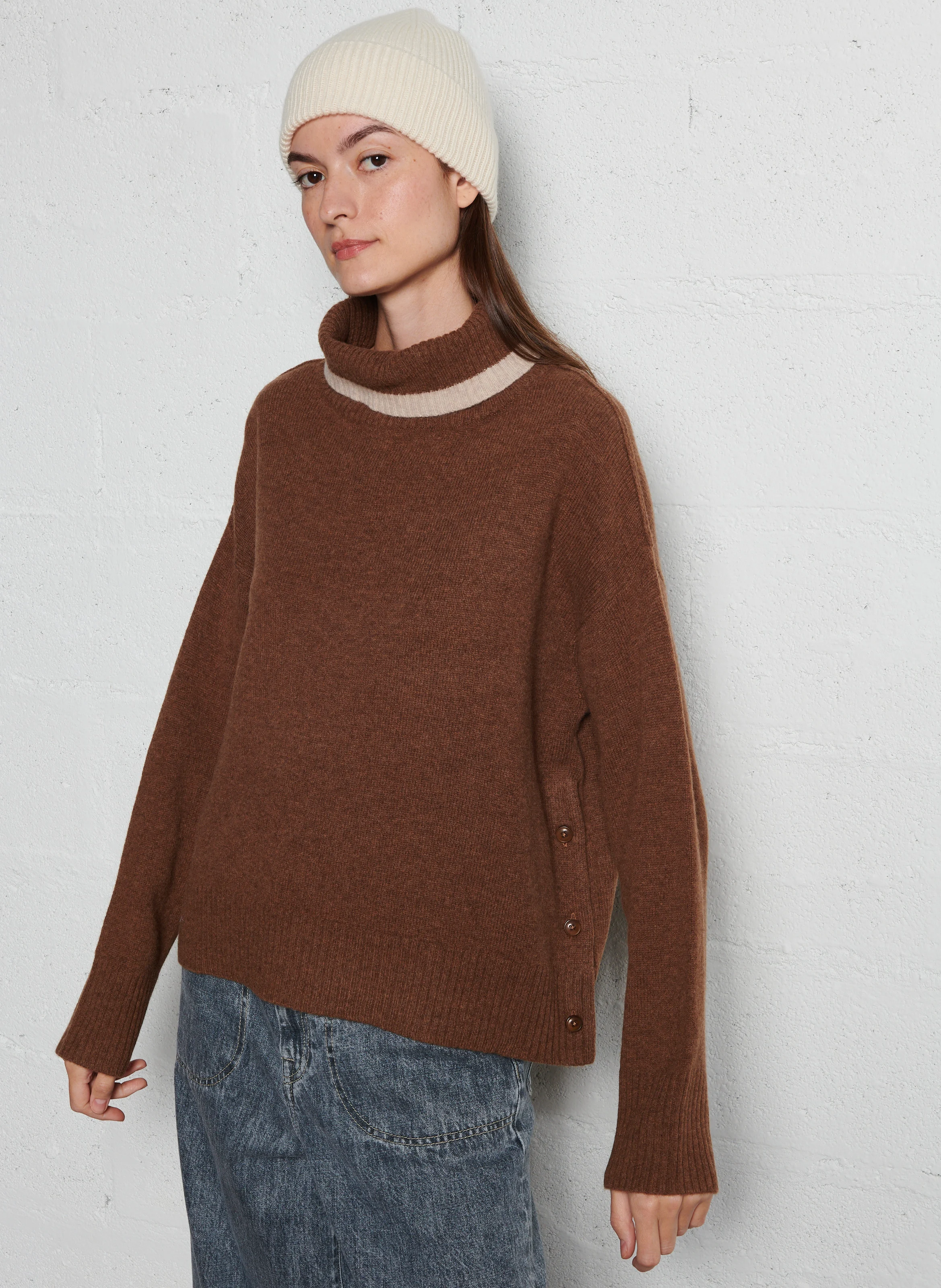 LAURENT - Pull col roulé ample en laine | Marron