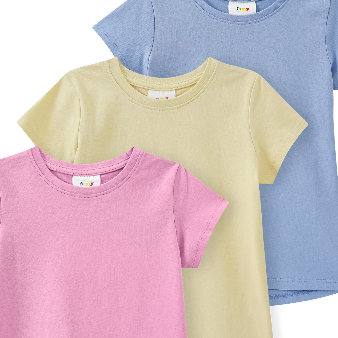 Famy 3 Mädchen T-Shirts im Basic-Look hellgelb / rosa / hellblau