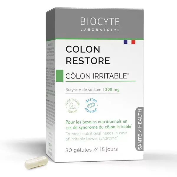 Biocyte Colon Restore Butirato de Sódio Síndrome do Intestino Irritável 30 cápsulas