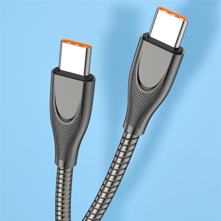 (2m) 100W USB C auf USB C Ladekabel Datenkabel mit Stahlummantelung - Silber