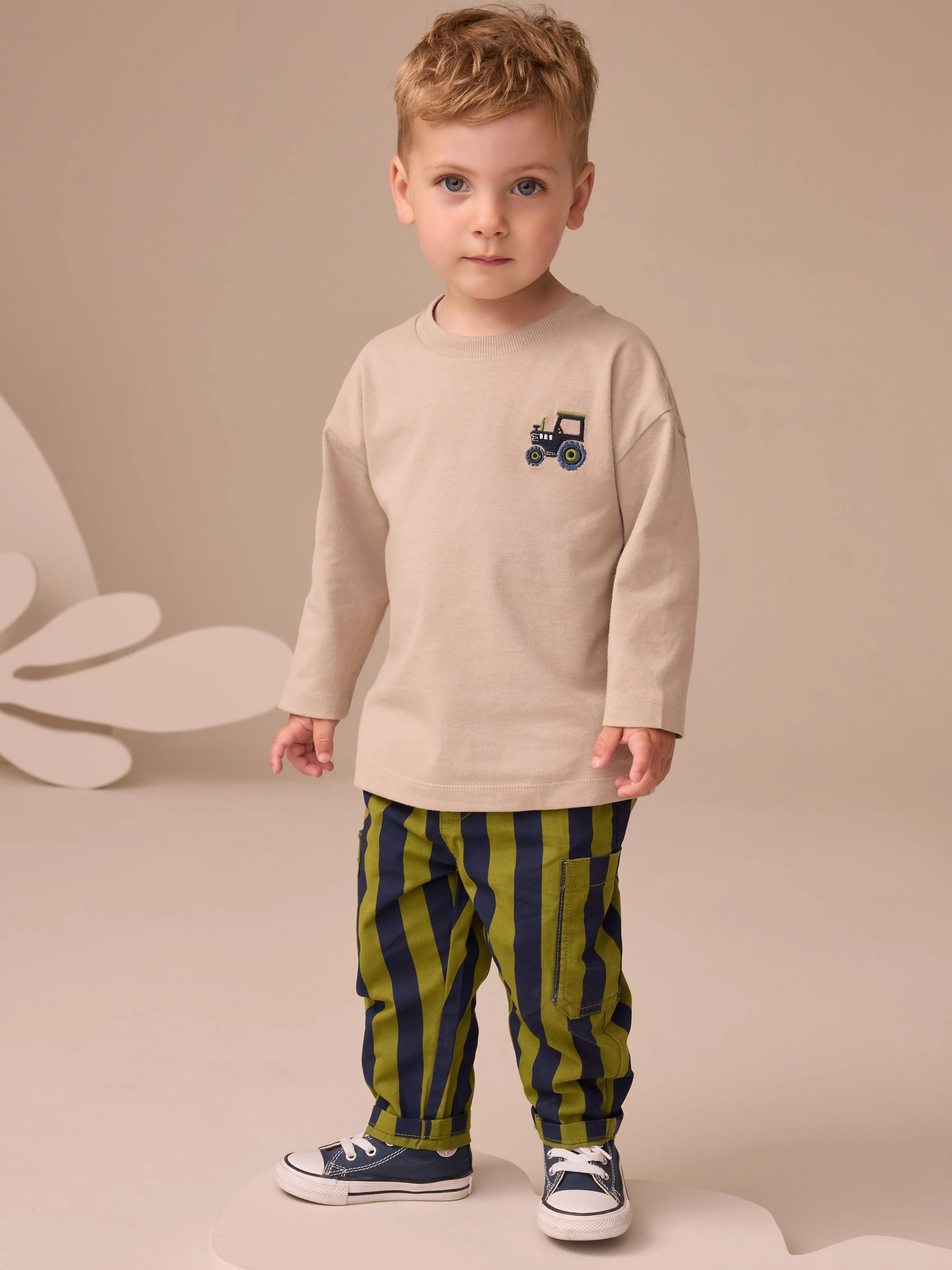 Blauw/groen met boerderij - Set met T-shirt met lange mouwen en broek (3mnd-7jr)