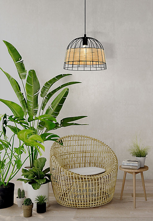 Suspension Anwick E27 IP20 40W rotin noir