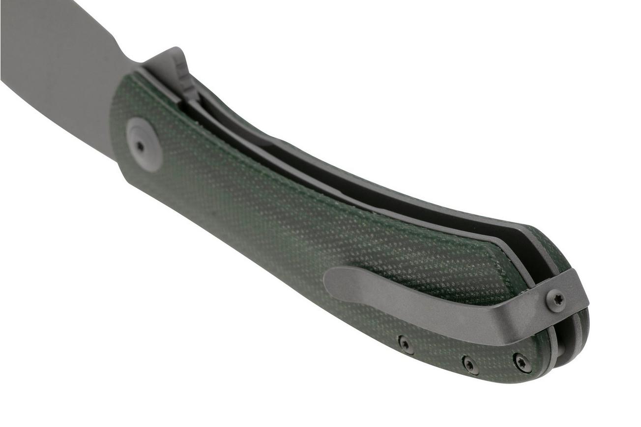 Trollsky Knives Mandu XL MT017-XL Dark Bead Blast D2, Green Micarta zakmes