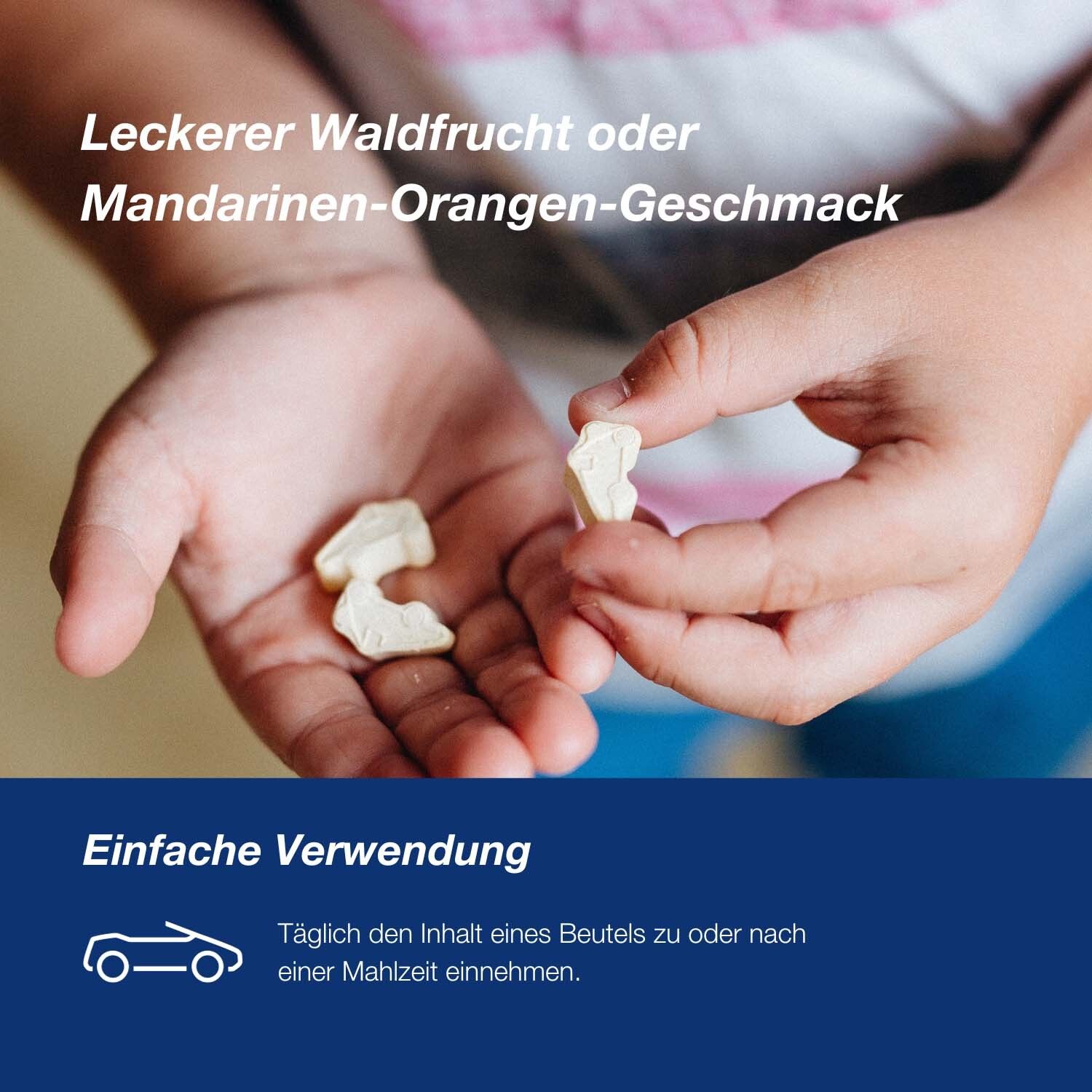 Orthomol junior C plus - mit Vitamin C als Beitrag zu einer normalen Funktion des Immunsystems - Waldfrucht und Mand./Orange - Kautabletten