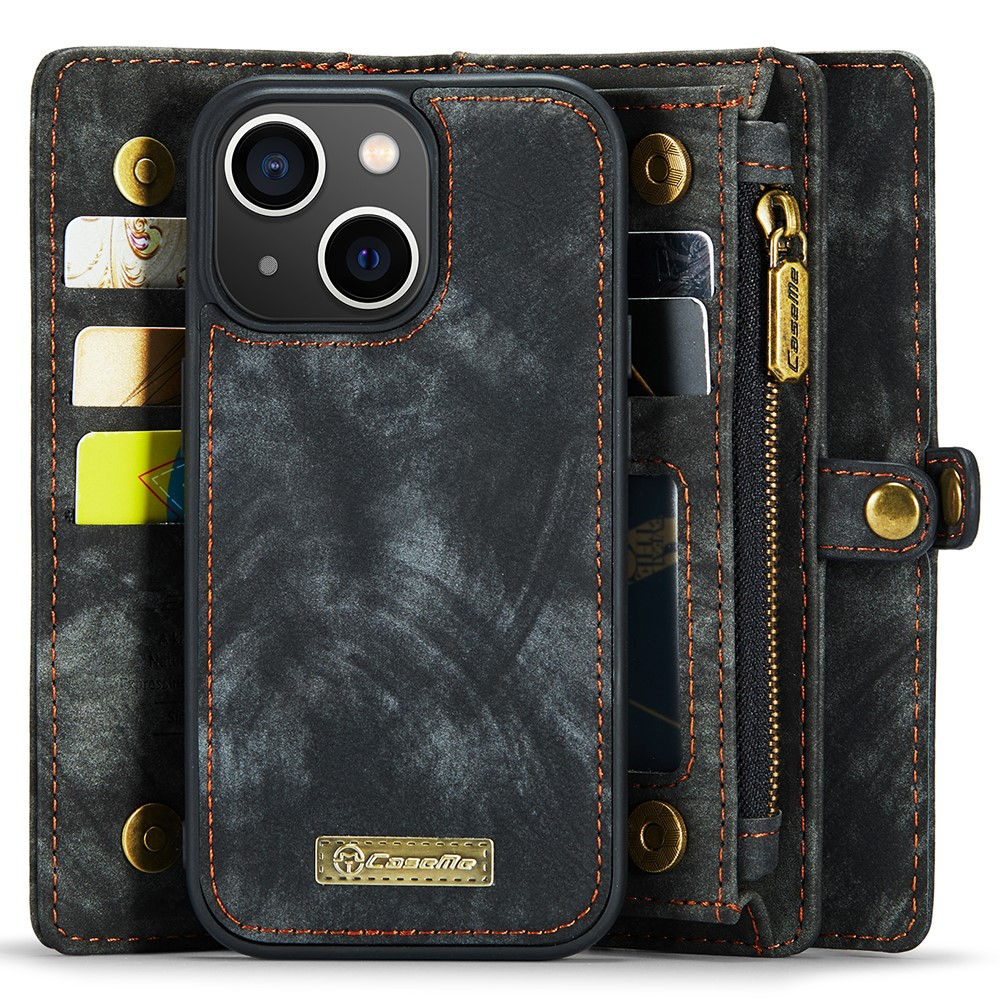 iPhone 15 2in1 Leder Tasche   Magnet Hardcase Karten Etui - Schwarz