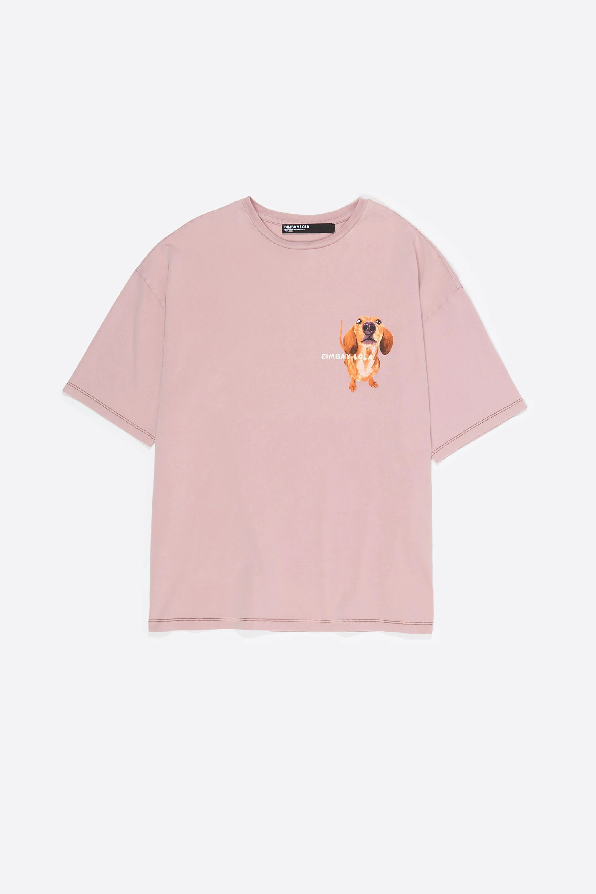 Camiseta rosa claro com o logo de um dachshund