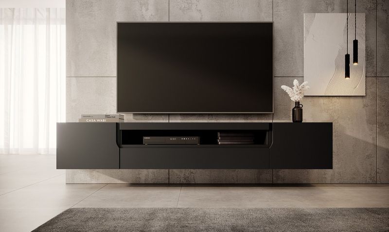 Meubella - TV-Meubel Dylan - Mat zwart - 200 cm