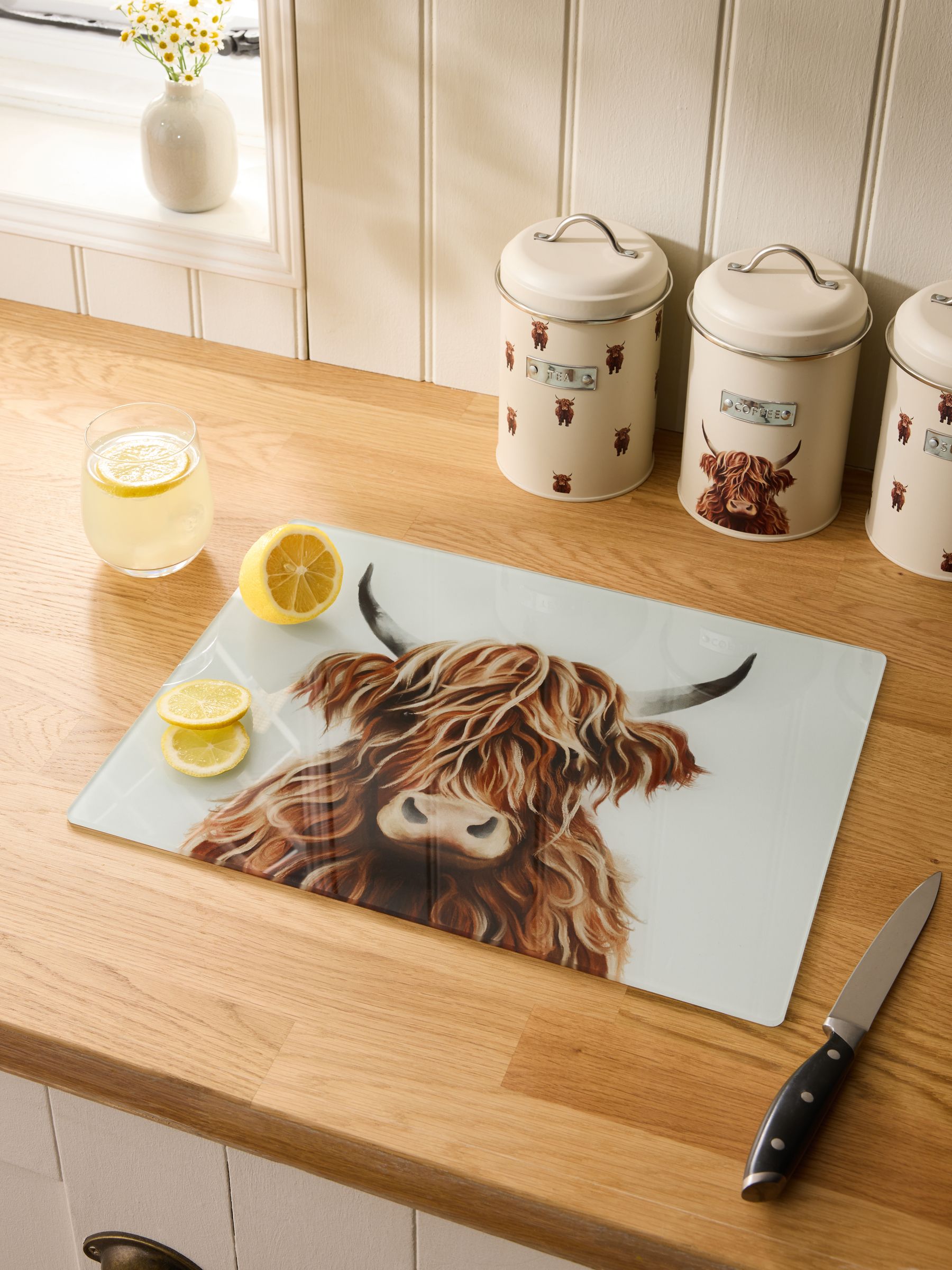Hamish The Highland Cow glazen werkbladbeschermer