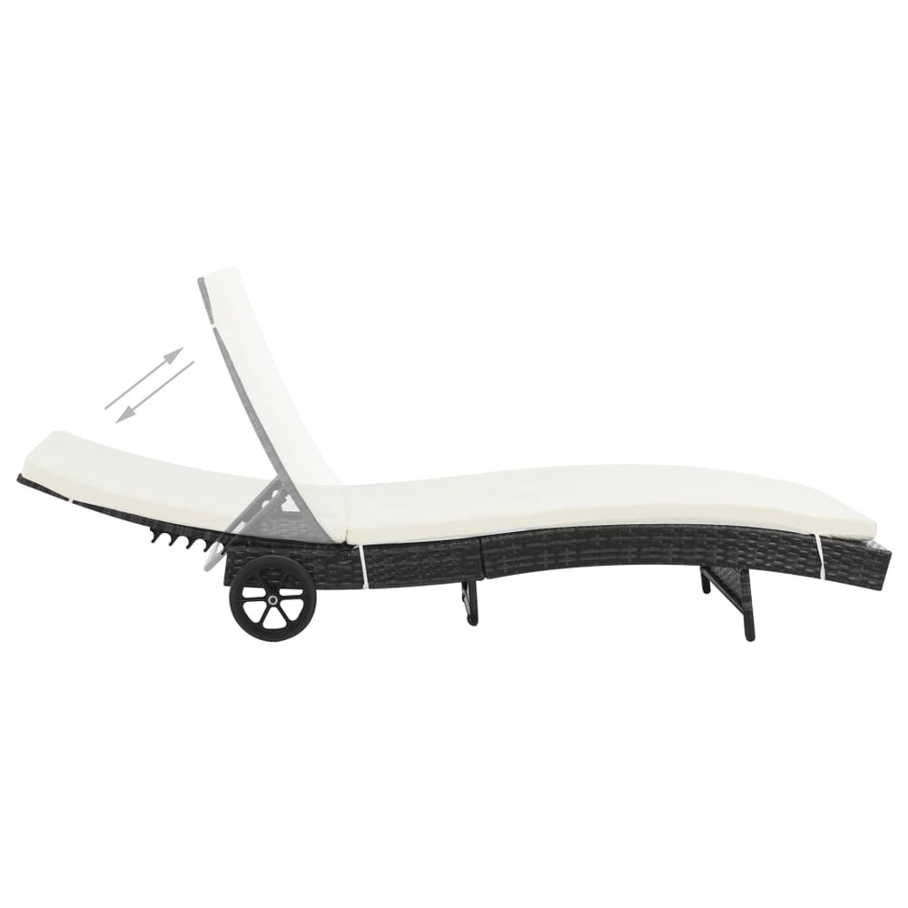 Transat chaise longue bain de soleil lit de jardin terrasse meuble d'extérieur avec roues et coussin résine tressée noir 02_0