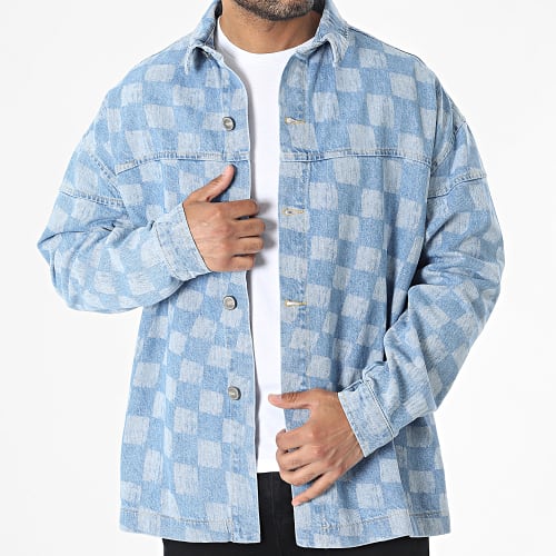 Veste Jean A Carreaux Bleu Denim