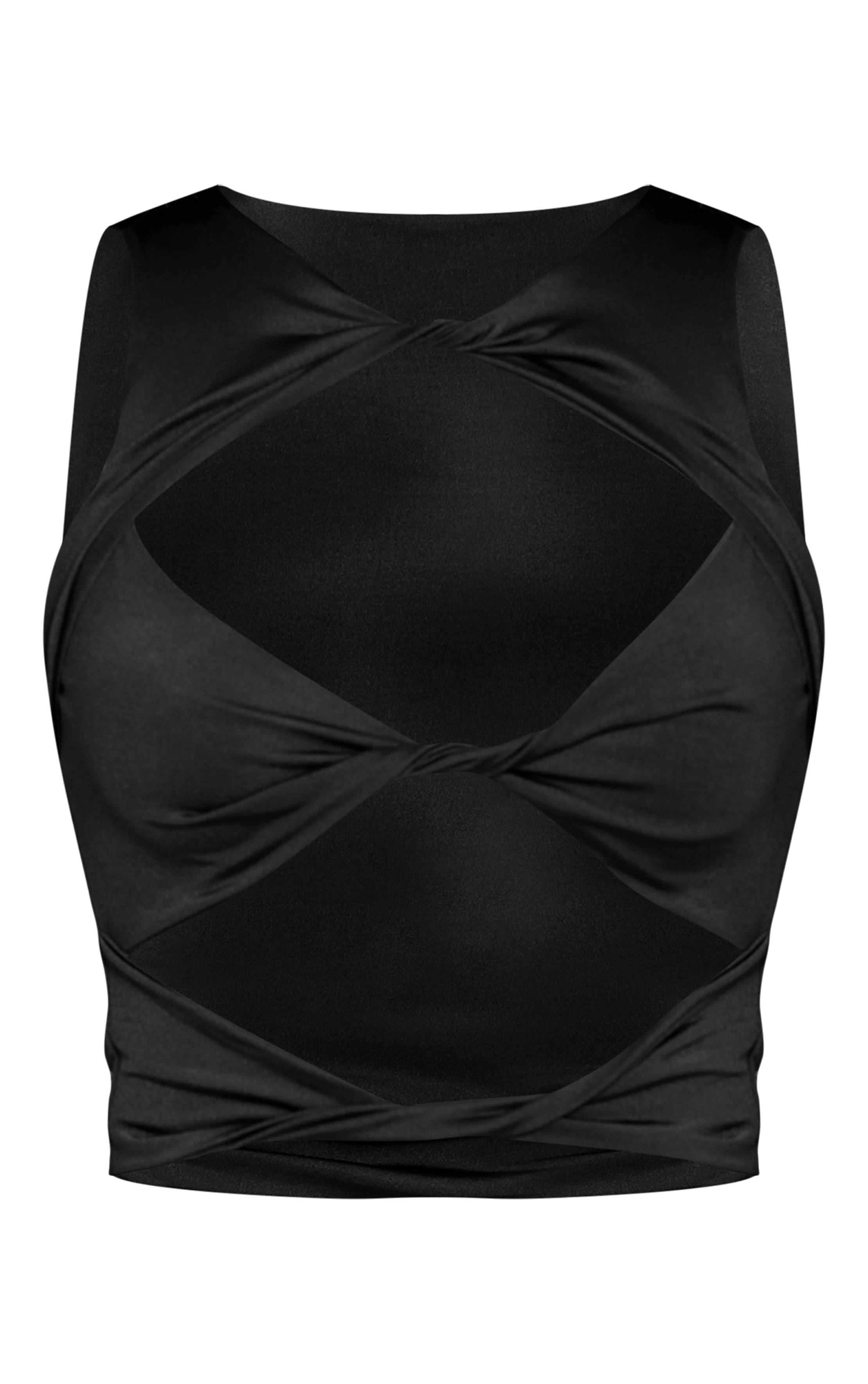 Noir Top Long Double Épaisseur Slinky Avec Détails Découpés