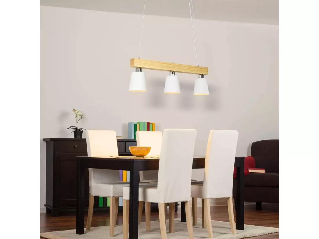 NETTLIFE Suspension Bois 3 Flammes Blanc Chaud Vintage Réglable en Hauteur Blanc E27 MAX.25W
