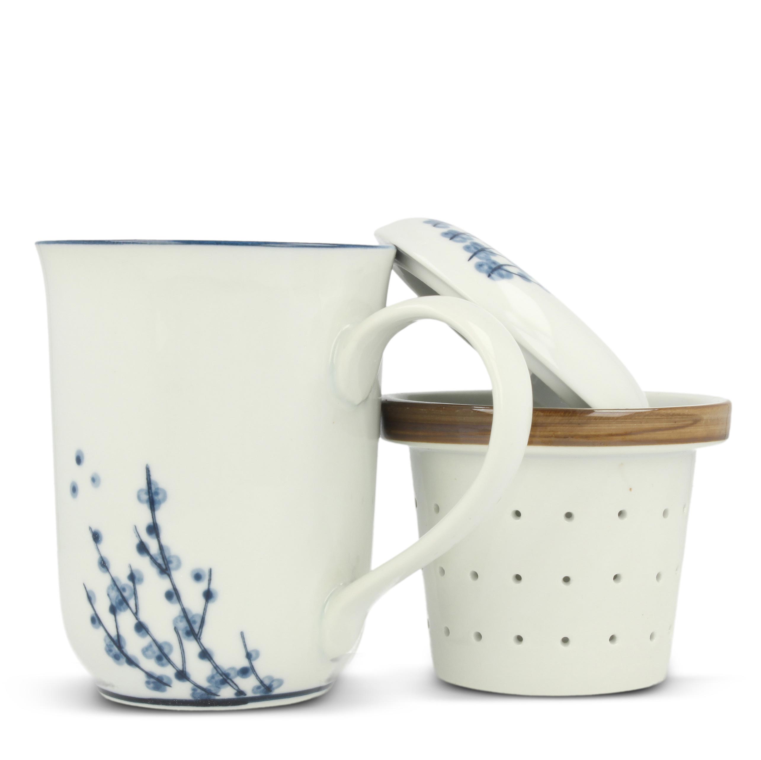 Teetasse 'Meadow' mit Teesieb, weiß/blau, H 13,5 cm, Ø 8,5 cm zu 12,80