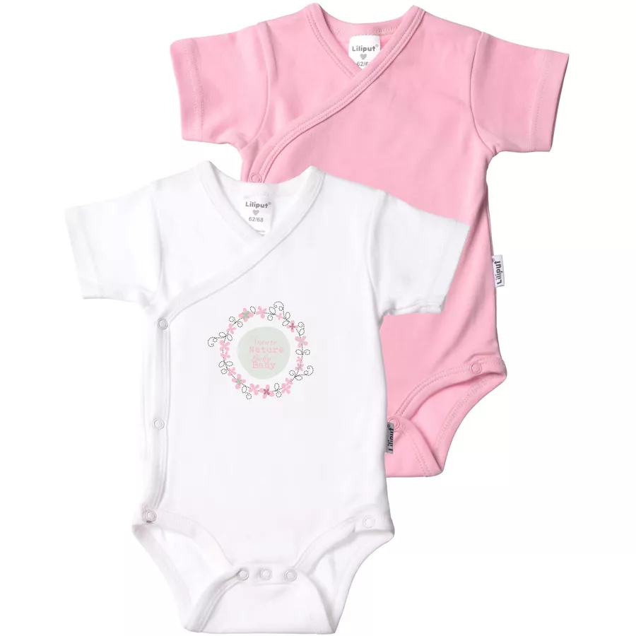 Liliput 2er-Pack Kurzarm-Wickelbody Nature Baby weißrosa