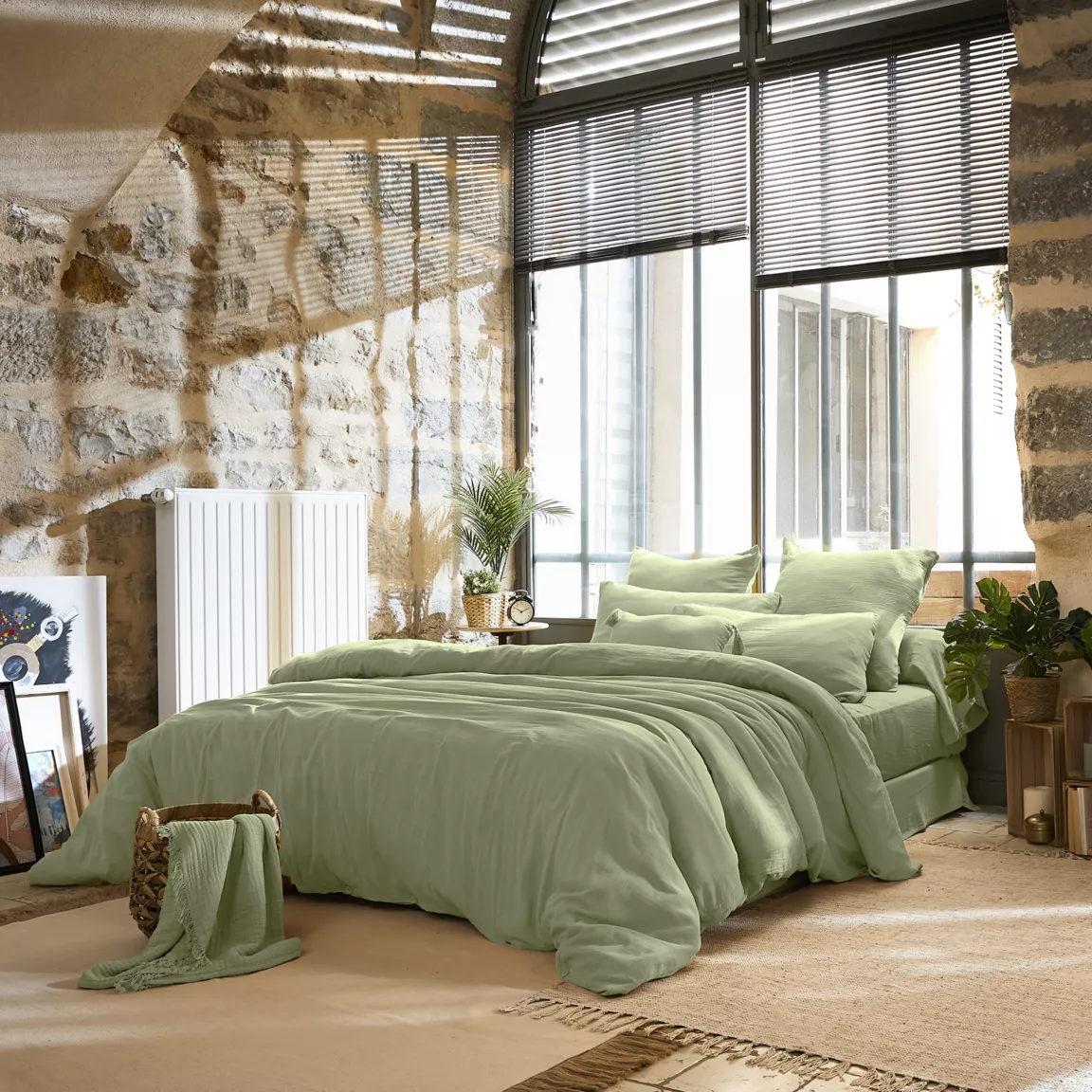 Housse de couette gaze de coton (240 x 220 cm) Gaïa Vert tilleul