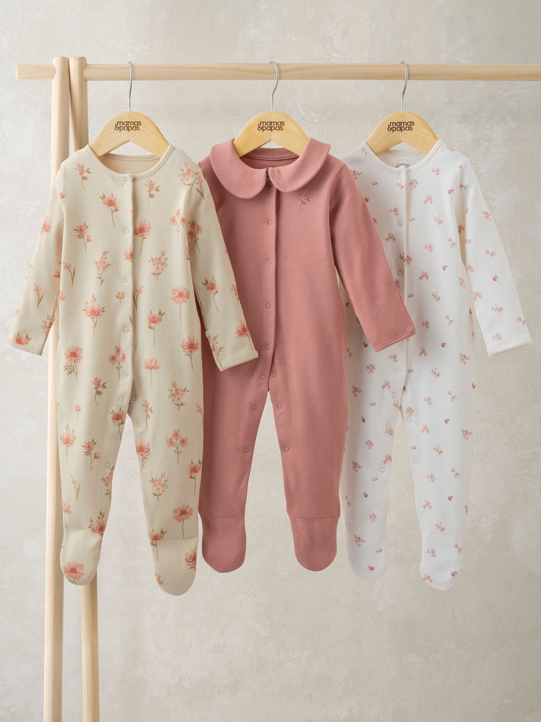 Mamas & Papas Dusky Floral Sleepsuits Pack of 3