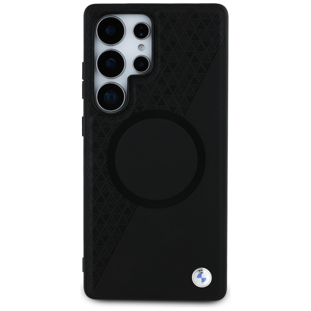 Samsung Galaxy S25 Ultra Leder Hardcase Hülle Half Textured & Circle MagSafe-Modul (BMHMS25L23RTPK) - Schwarz