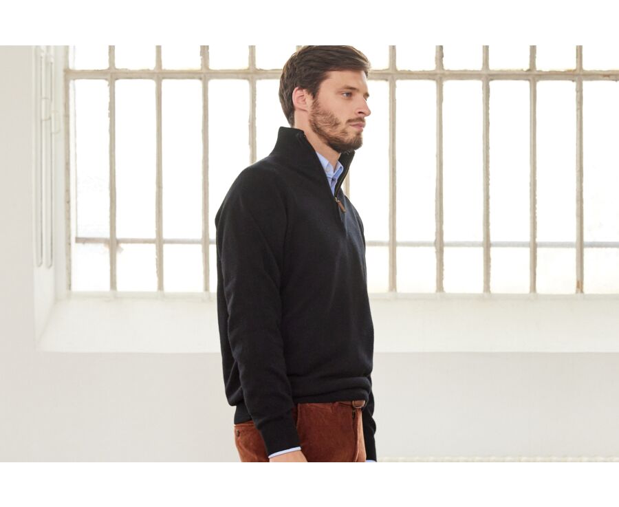 Pull homme laine col zippé Noir - KENNETH