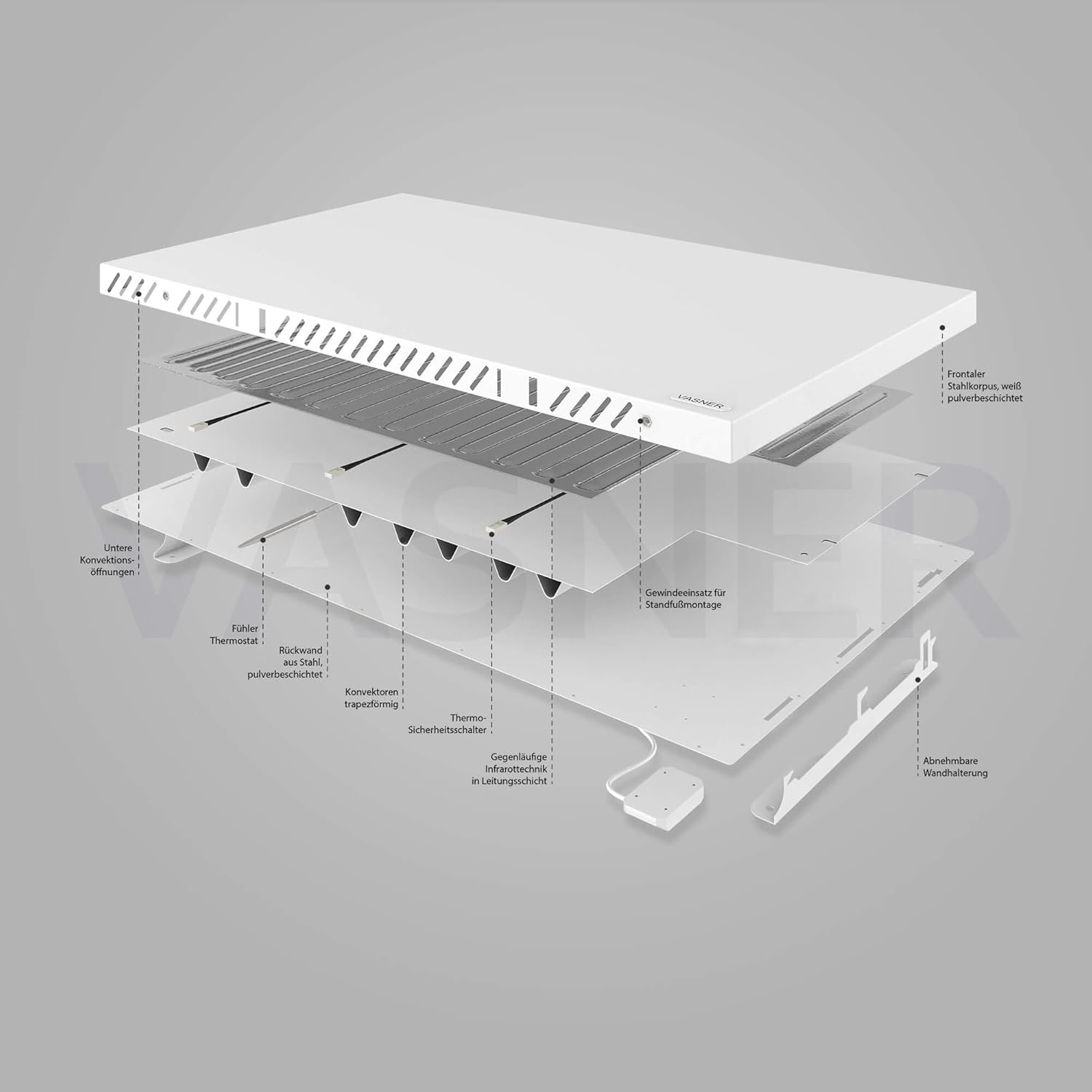 VASNER Konvi RX Funk Hybridheizung Elektroheizung weiß – Hybrid Infrarotheizung mit Funksystem, 600 – 1200 Watt, elektrische Heizung Infrarot + Konvektion, Funkheizung, 3 J. Garantie (900 Watt)
