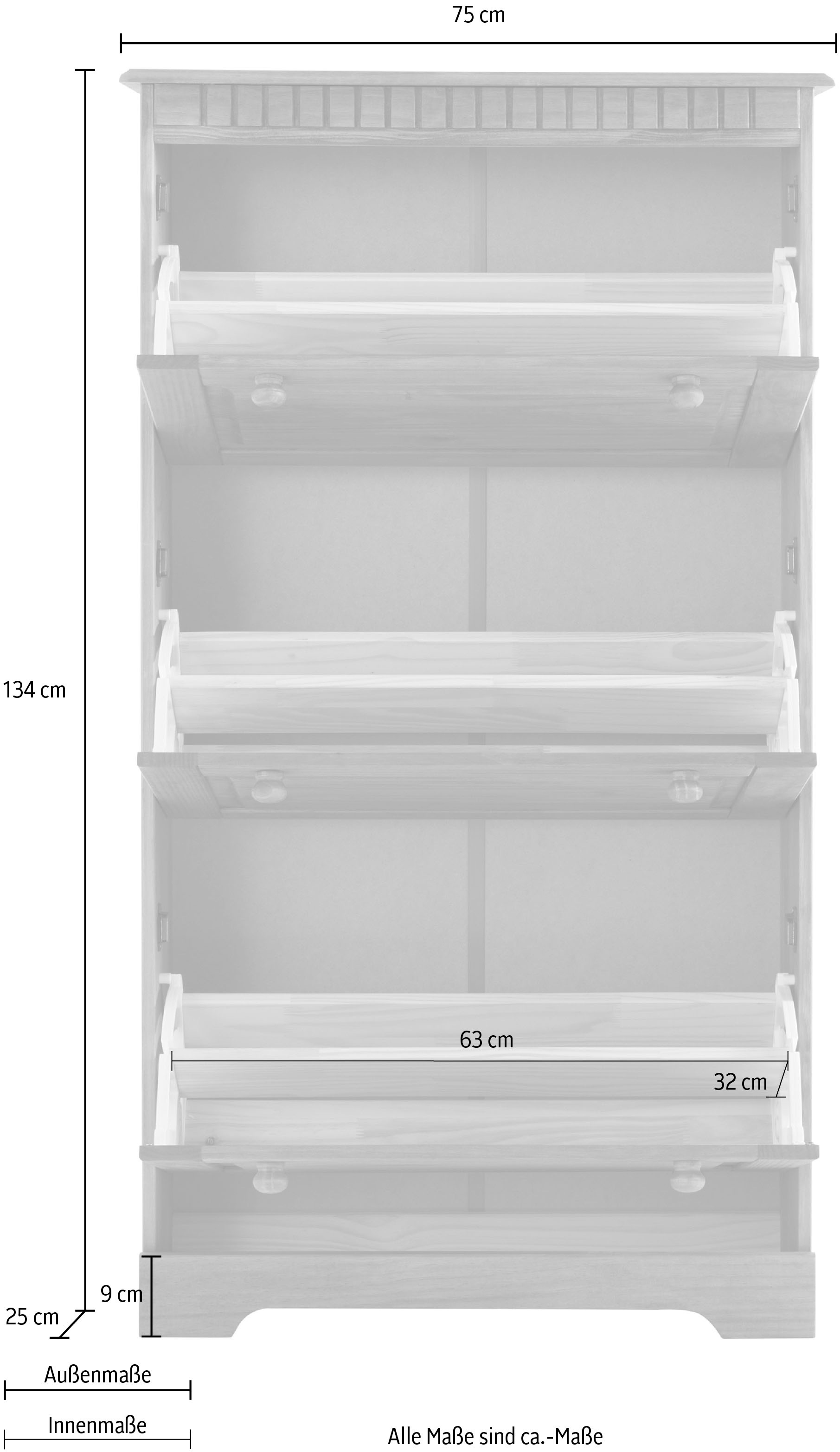 Home affaire Schuhschrank »Lisa« mit 3 Klappen, Höhe 134 cm, Breite 75 cm
