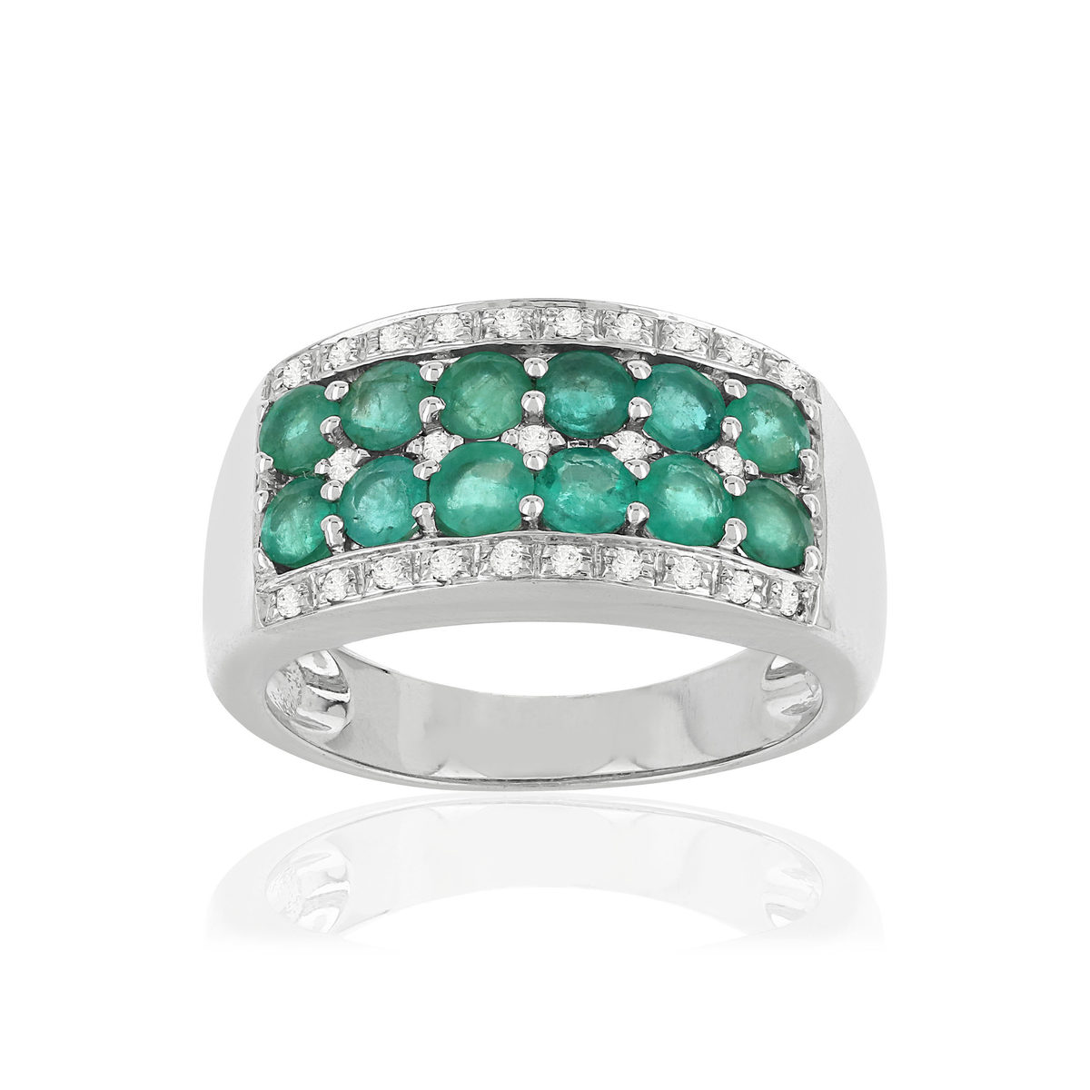 Bague or 750 émeraudes et diamants