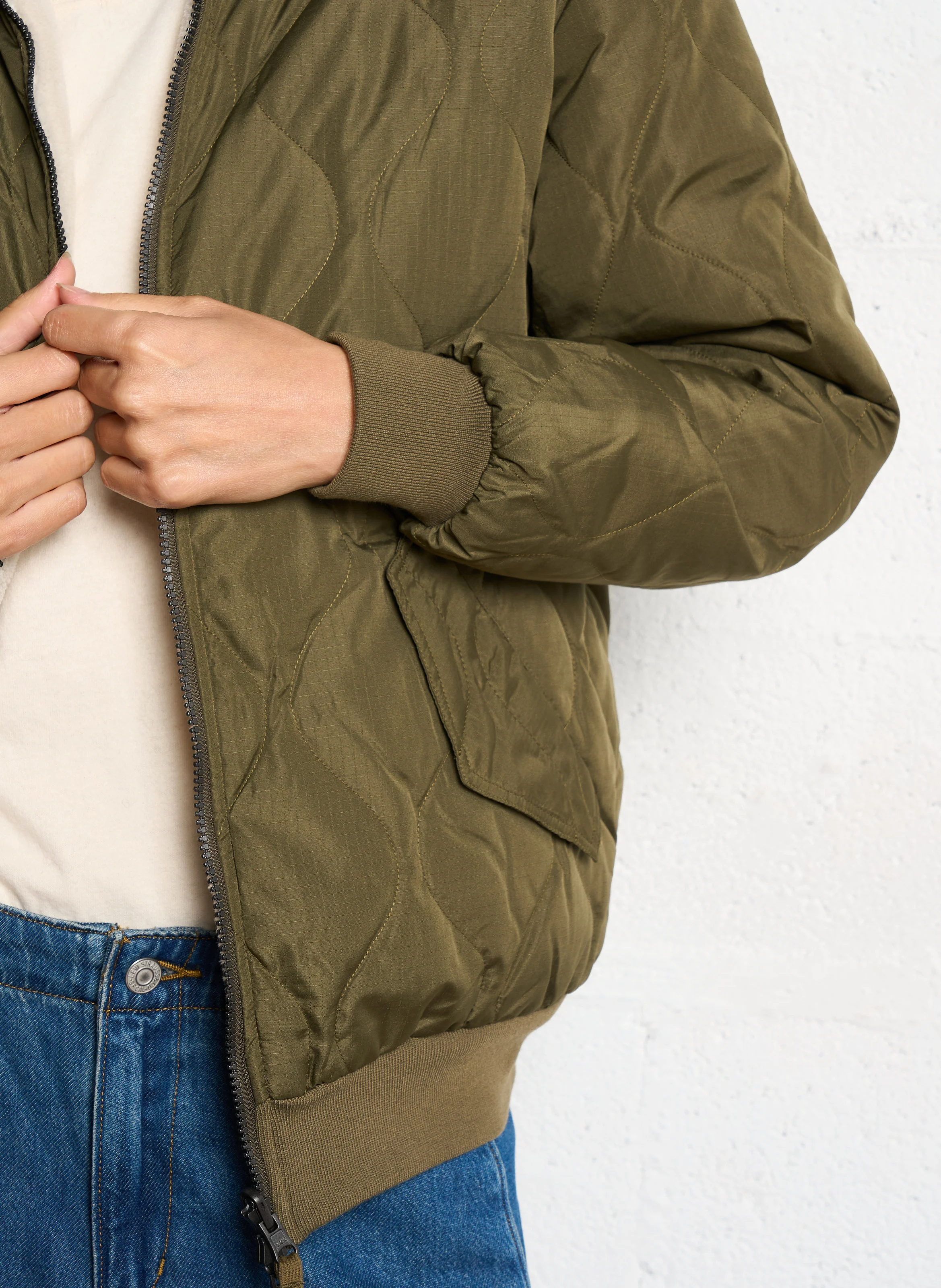 Veste droite réversible col montant | Kaki