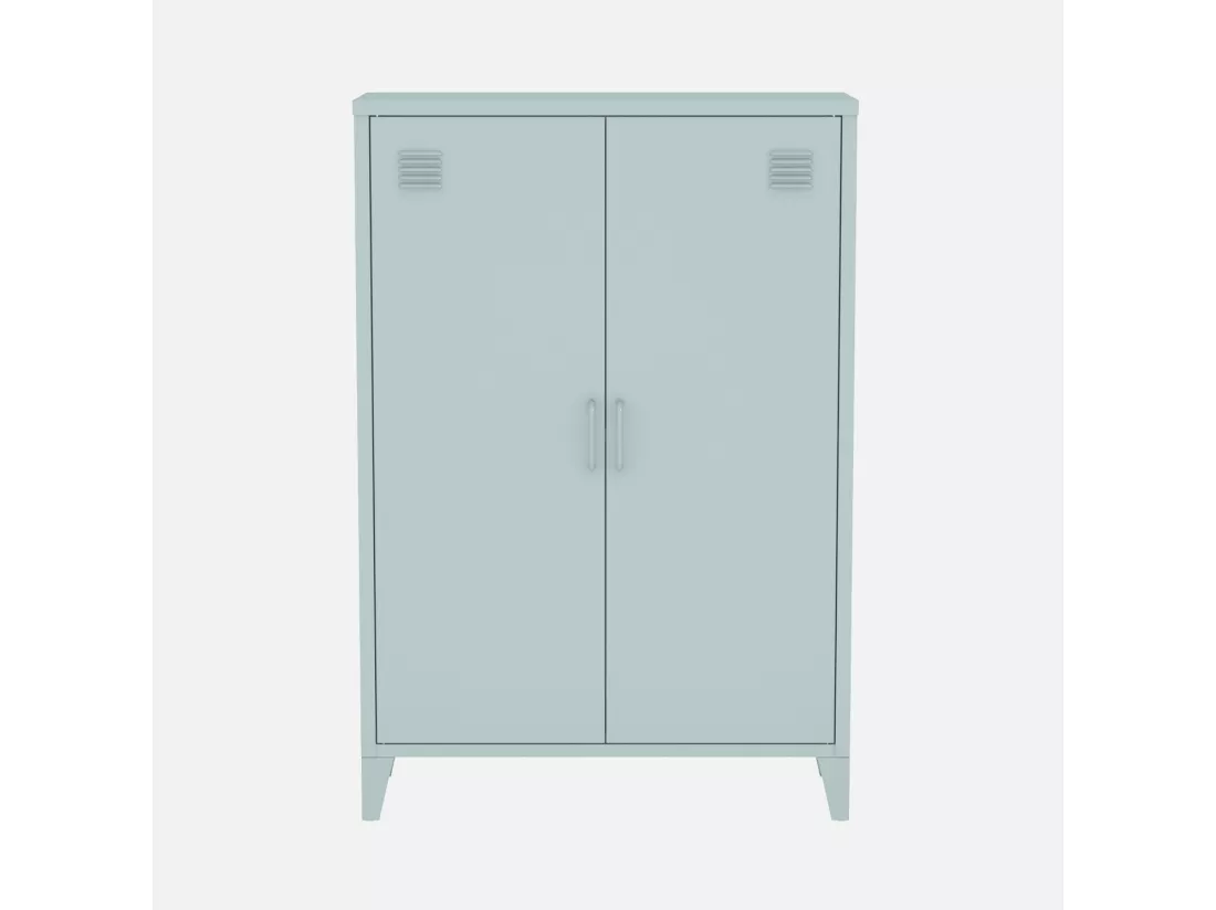 Commode/armoire en métal bleu clair 2 espaces de rangement. casiers