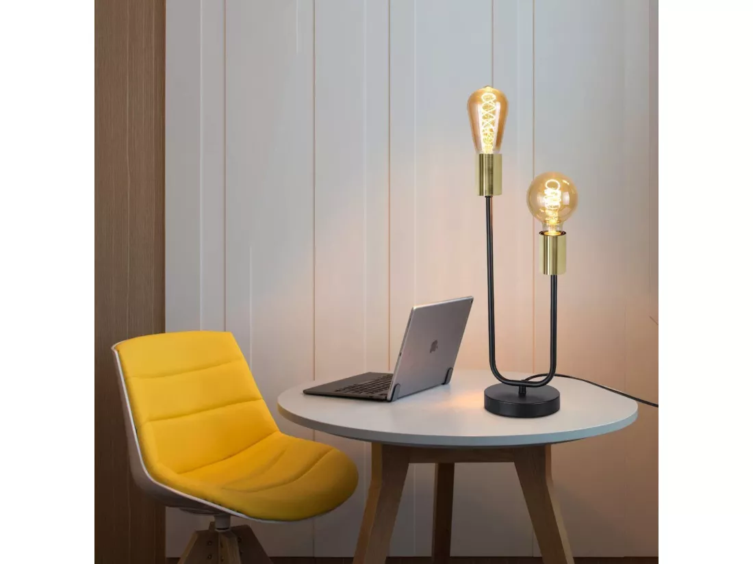 NETTLIFE Lampe de Table Lampe de Chevet Vintage Noir Salon Noir Or E27 Veilleuse Industrielle en Métal avec Câble