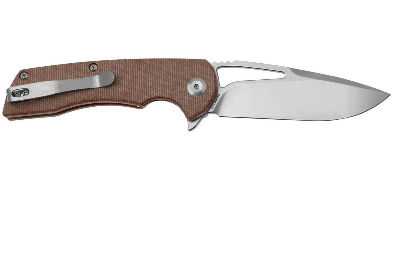 Kansept Kryo T1001M4 Stonewashed 12C28N, Brown Micarta, zakmes, Kim Ning design