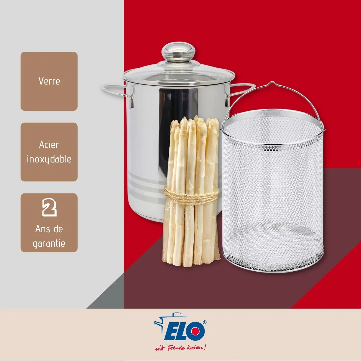 Cuiseur à asperges inox avec couvercle 4 litres Elo Brillant Elo