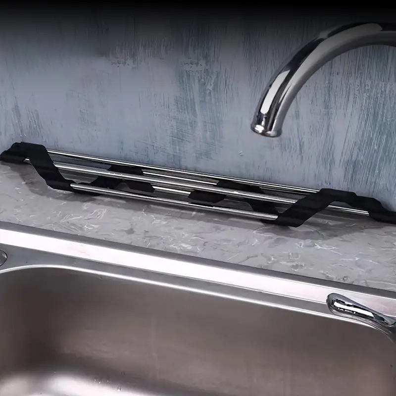 (40x16cm) Edelstahl Abtropf Gitter Spülbecken Küchensieb Anti-Rutsch Waschsieb für Geschirr / Obst / Gemüse - Grau