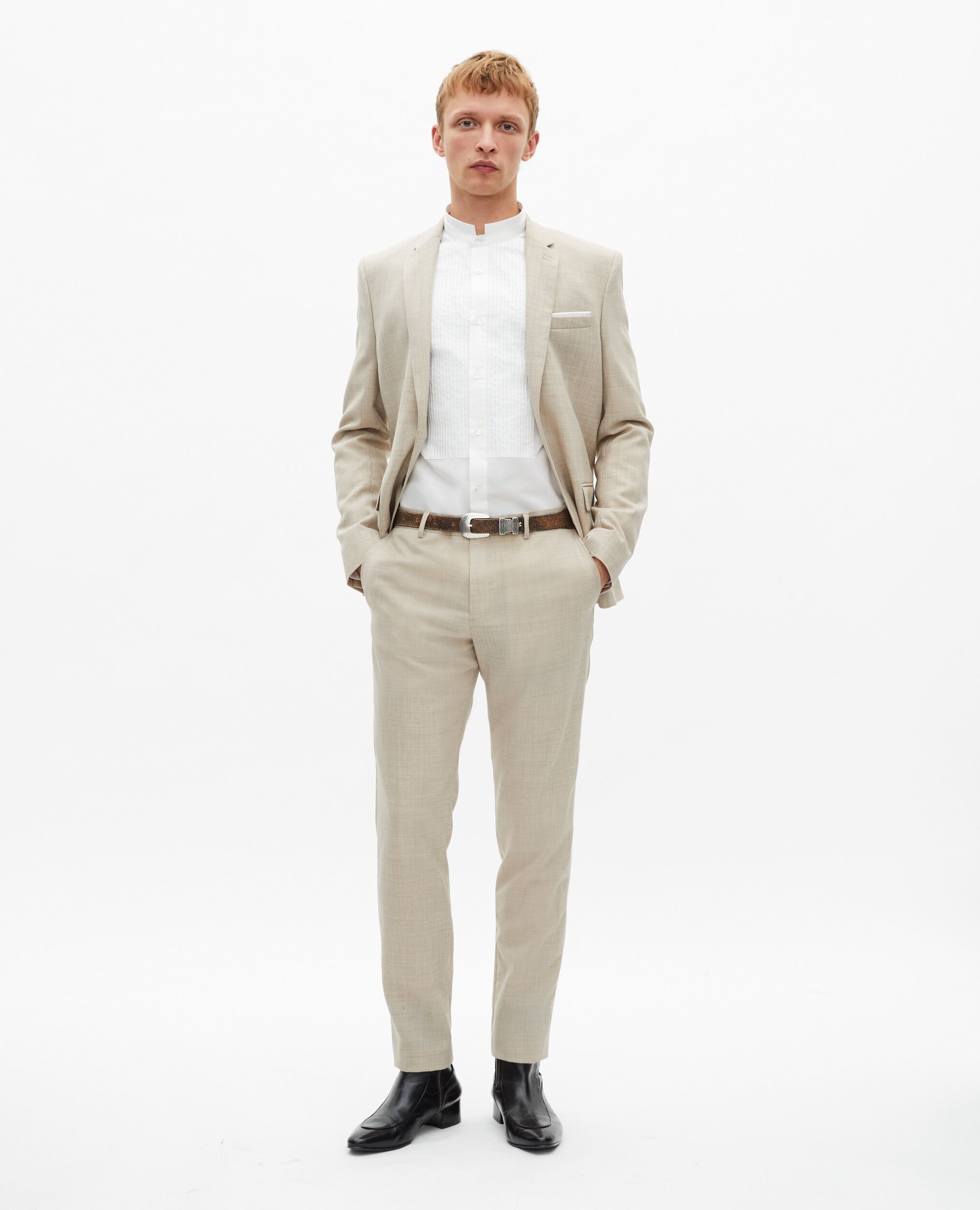 Veste de costume en laine coupe ajustée beige