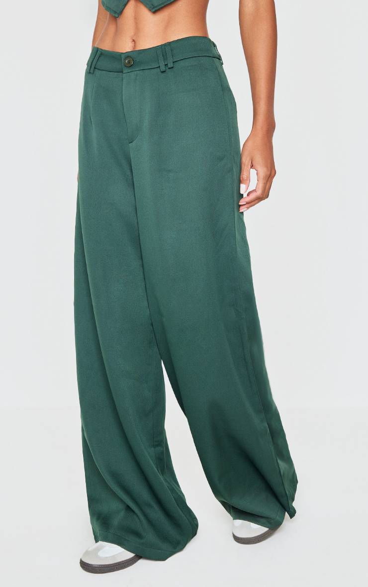Vert Foncé Pantalon De Costume Tissé À Double Passant De Ceinture
