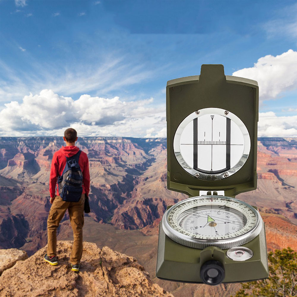 Faltbarer Taschen Kompass Outdoor Survival Navigation mit Umhängeband zum Wandern / Campen - Grün