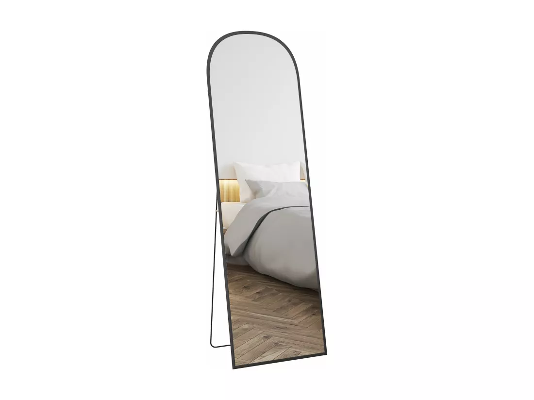 Miroir sur pied - miroir mural rectangulaire arrondi - dim. 50L x 161,5H cm - alu. noir