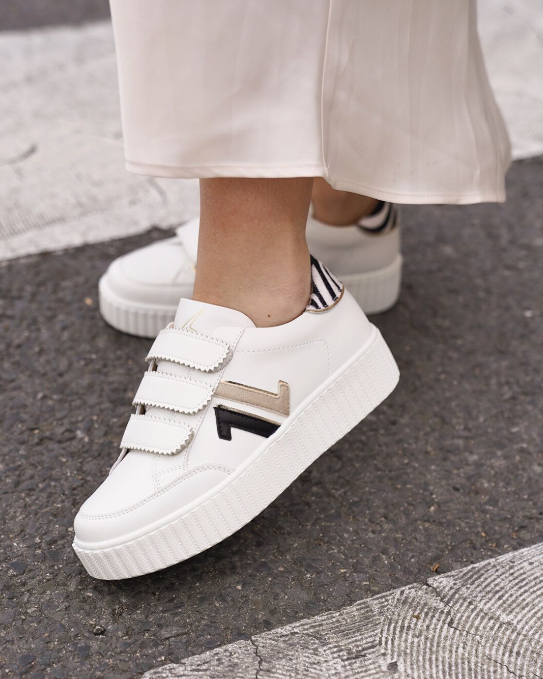 Basket femme blanche zébrée creepers à scratch - CL73 ZEBRA