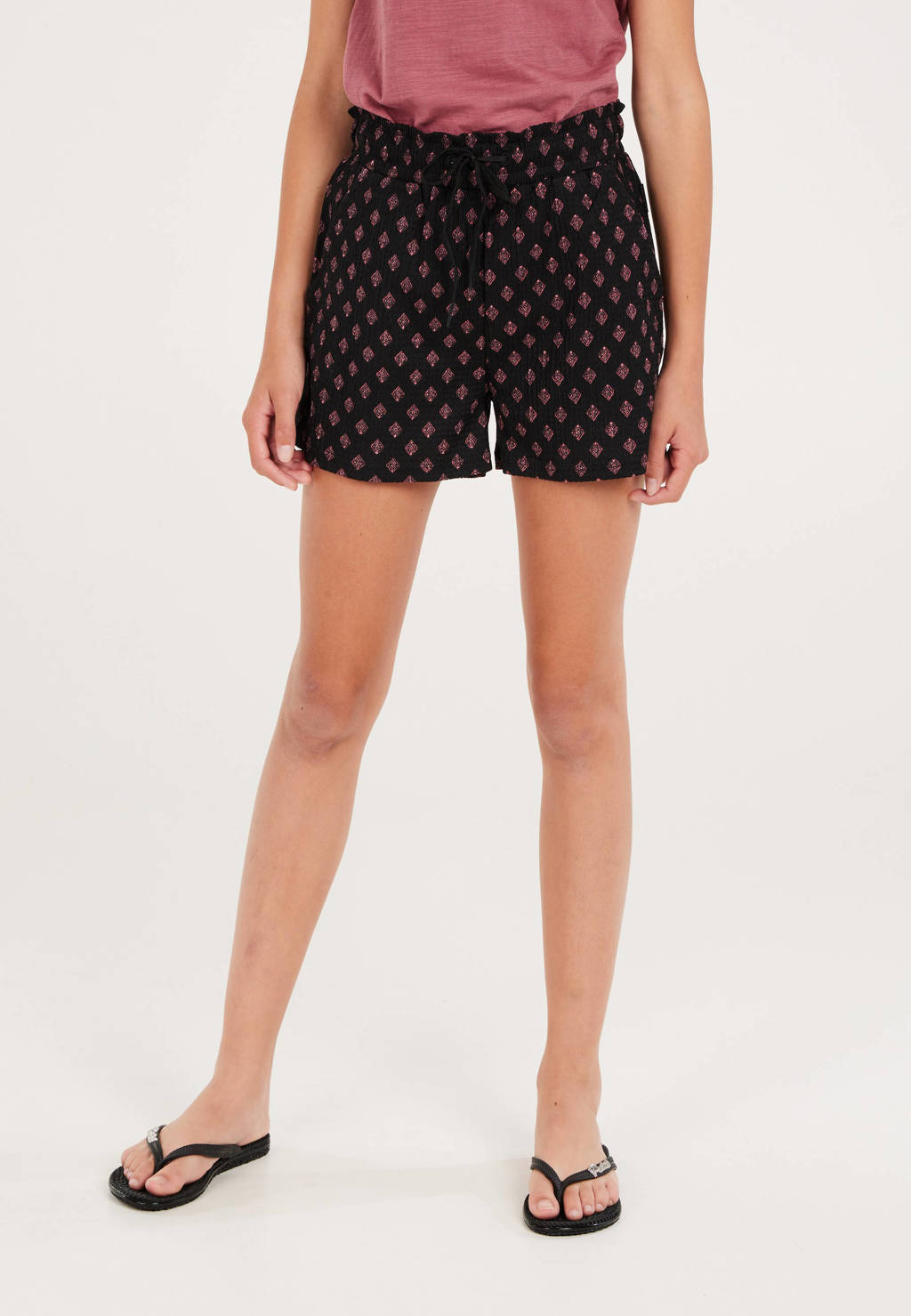 Protest paperbag short met all over print zwart/donkerroze