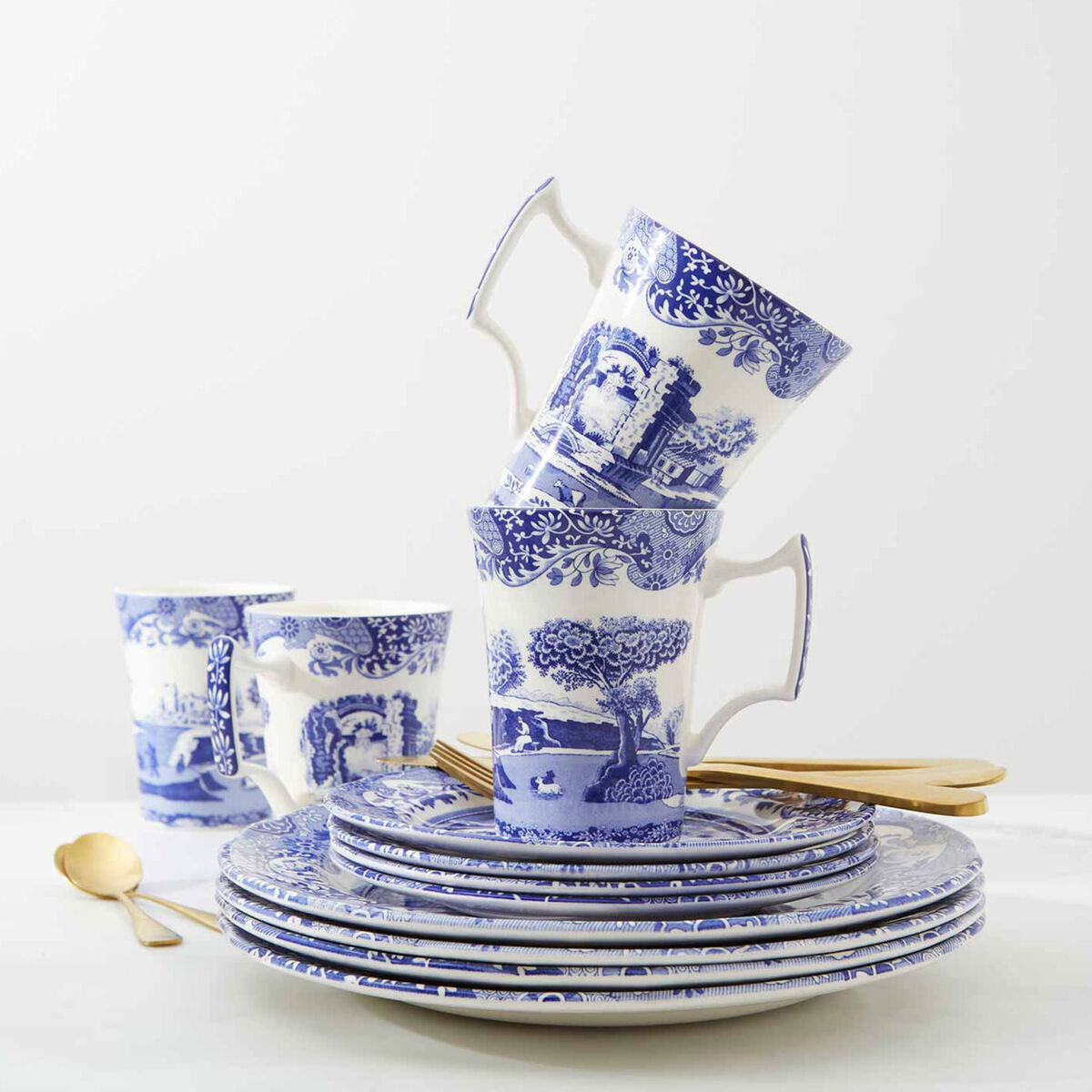 Spode Blue Italian servise 12 deler, blå/hvit