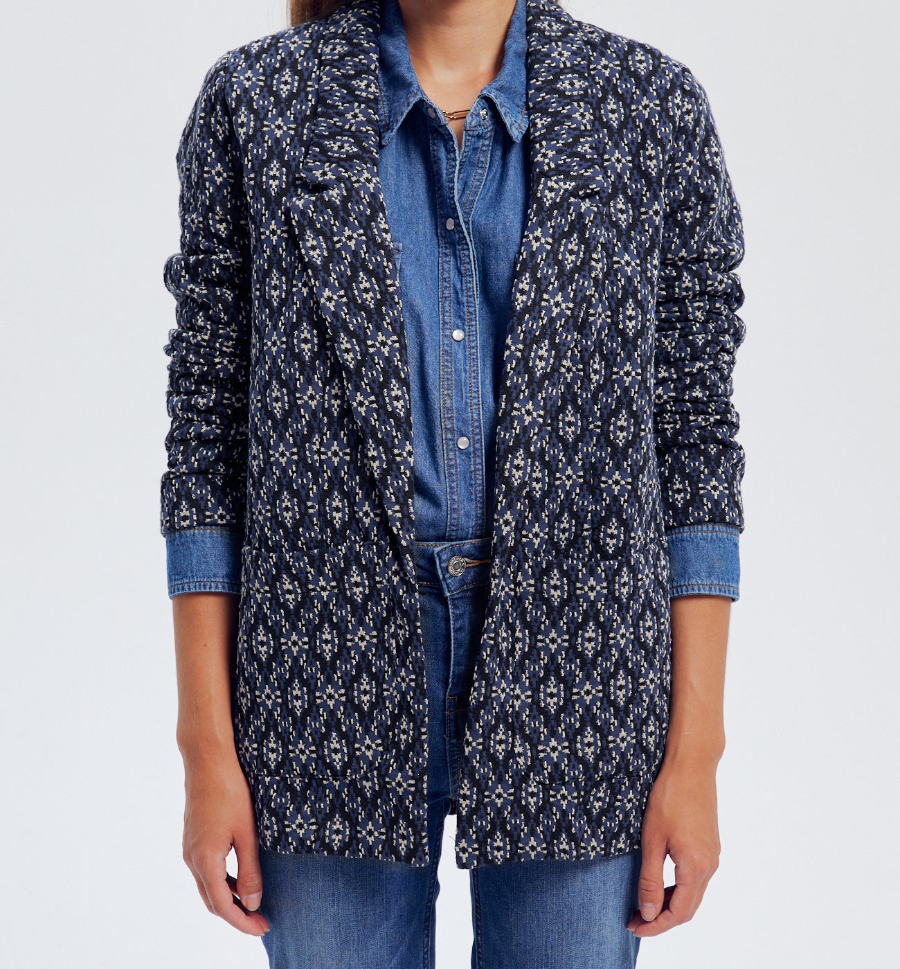 Veste en jersey pailleté Femme - Imprimé marine