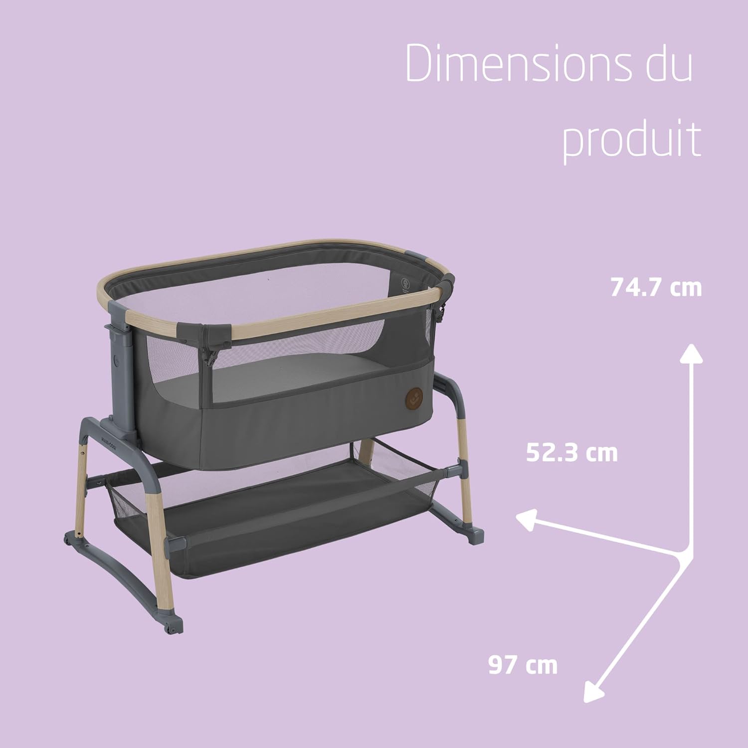 Maxi-Cosi Iora Berceau Cododo, Lit Cododo Bebe Pliable, 0-6 Mois, 9 kg Max, 4 Inclinaisons et 5 Hauteurs, Système Coulissant, Matelas Confort, Grand Panier, Facile à Transporter, Essential Graphite