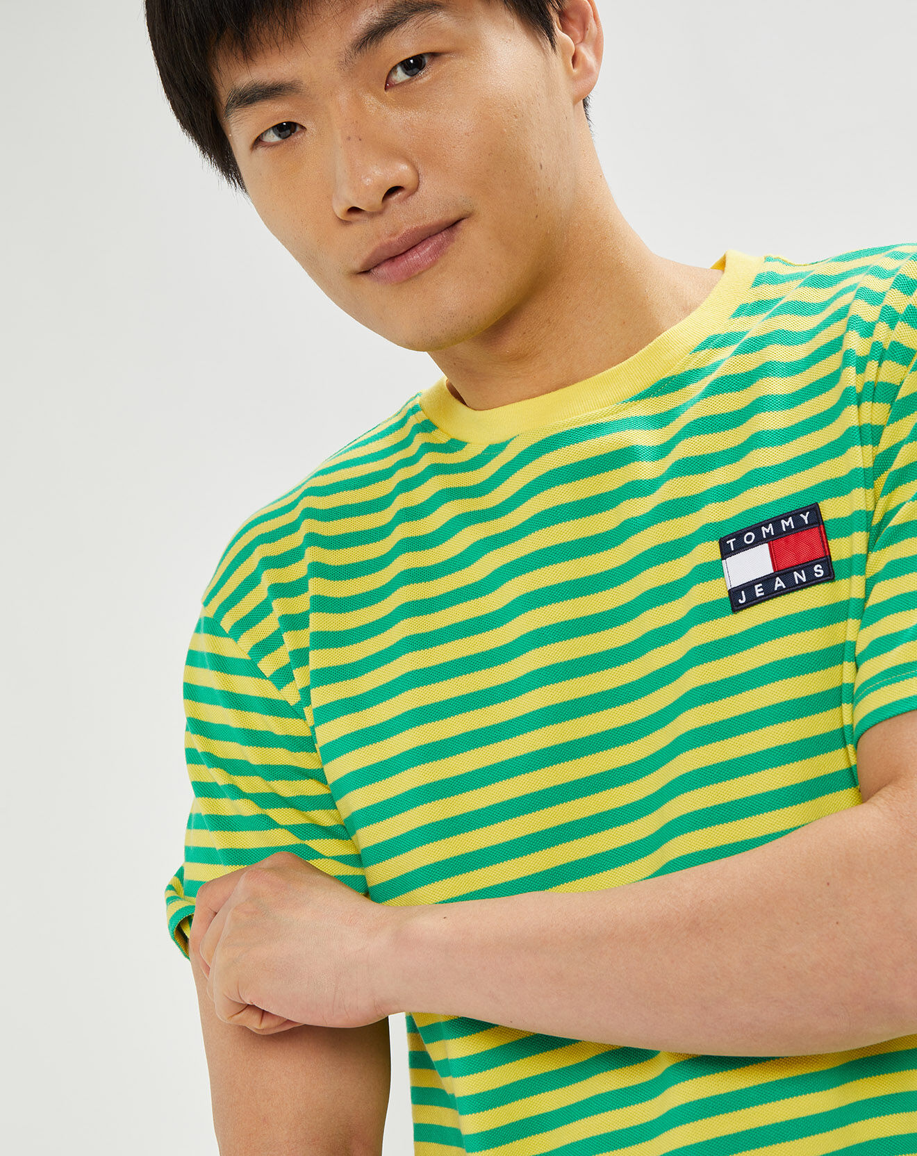Tommy Jeans T-Shirt piqué rayé jaune/vert