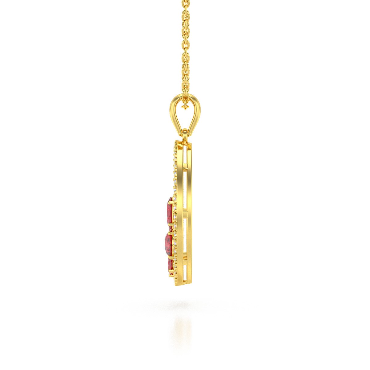 Pendentif Or Jaune 585 & Rubis | Diamants & Chaine Inclus - Aden