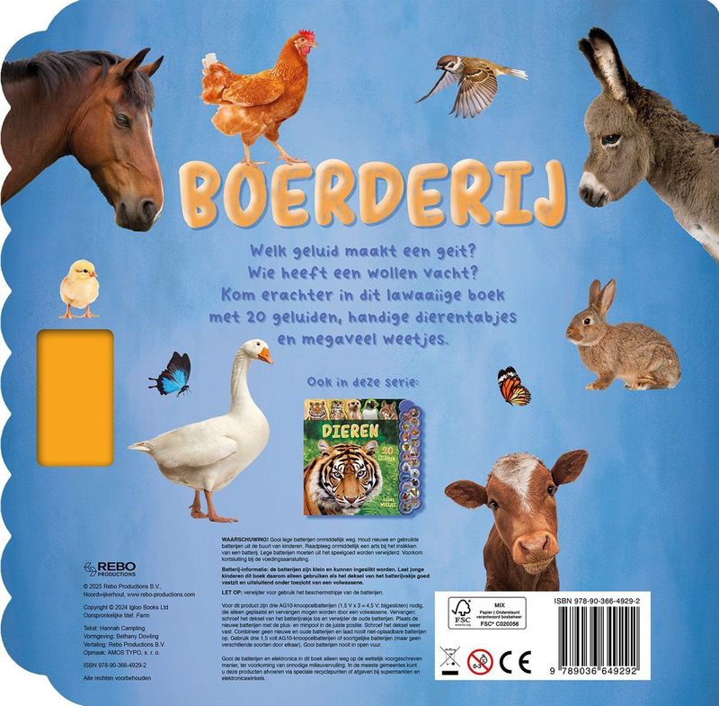 Geluidenboek - Boerderij - 20 Geluiden - Dierentabs - Educatief