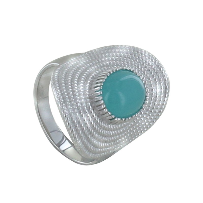 Bague Argent Rhodié Ovale Torsadé et sa Pierre Couleur Amazonite
